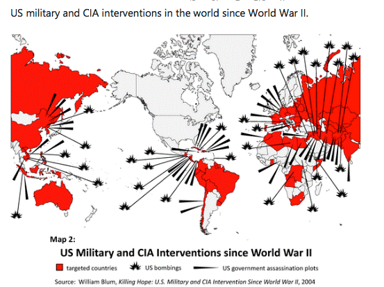 US military and CIA interventions world-wide since World War II.
